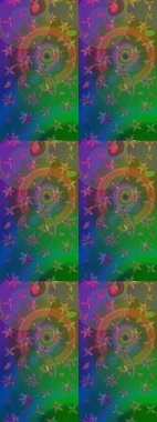 Raster deseni. Yeşil ve mavi renklerde. Soyut çiçek çizim kalıbı arka planı. Küçük çiçekteki sevimli çiçek deseni. Raster illüstrasyonu.