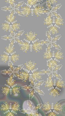 Kar tanelerinin soyut arkaplanlı Noel şablonu. Raster illüstrasyonu. Gri, nötr ve bej kar taneleri. Noel ve Yeni Yıl moda baskıları için tatil tasarımı.