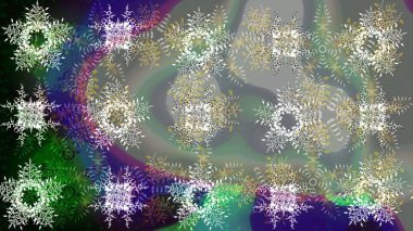 Raster illüstrasyonu. Sembol kışı, donmuş, Noel, yeni yıl tatili. Kar Tanesi Mozaik ikonu. Gri, nötr ve yeşil siluet kar tanesi işareti. Grafiksel element dekorasyonu. Düz tasarım.