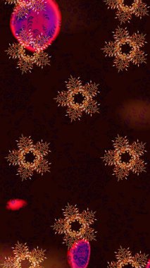 Kar tanelerinin soyut arkaplanı olan şirin bir Noel arkaplanı. Siyah, kahverengi ve kırmızı kar taneleri. Raster illüstrasyonu. Renkler. Noel ve Yeni Yıl moda baskıları için tatil tasarımı.