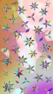 Tarafsız ve gri renklerde çiçekler. Raster Illustrasyon 'daki Çiçek Deseni' nin son moda çizimi. Düz Çiçek Elementleri Tasarımı. Renkli Yaz Teması çizim şablonu.