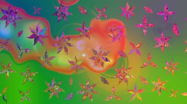 Çiçek tasarımı için inanılmaz bir kolaj cenneti tarzı. Çiçekli zambakların eskiz geçmişi. Parlak çiçekli kolaj çiçekleri yeşil ve turuncu.