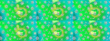 Raster illüstrasyonu. Tropik çiçek desenleri. Yeşil ve mavi renkte çiçekler.