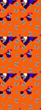 Şirin kelebek turuncu ve gri raster desenli. Giysi tasarımı için dekorasyon. Çizim.