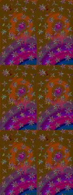 Kahverengi ve mor renkte çiçekli çiçek deseni. Çiçekler suluboya tarzında kahverengi ve mor renkte.