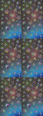 Renkli Bahar Teması eskiz kalıbı. Düz Çiçek Elementleri Tasarımı. Çiçekli çizim şekli. Mavi ve gri renkte çiçekler.