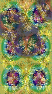 Soyut mandala ya da tuhaf kar tanesi çizgisi sanat tasarımı. Raster illüstrasyonu. Renkli arka planda izole tatlı kar taneleri.