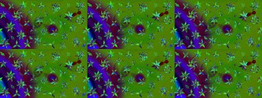 Suluboya çizim kalıbı. Çiçek izi. Suluboya tarzında yeşil ve kahverengi renkte çiçekler.