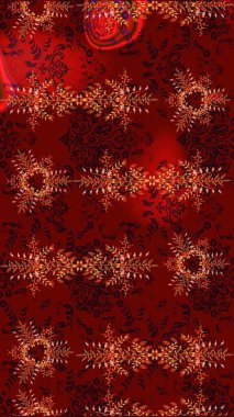 Renkli arka planda izole kar taneleri. Raster illüstrasyonu. Kar taneleri radyal kırmızı, siyah ve kahverengi renkler.