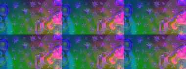 Kumaş desenli papatya çiçeği detayı. Yeşil ve mavi renkte çiçekler.