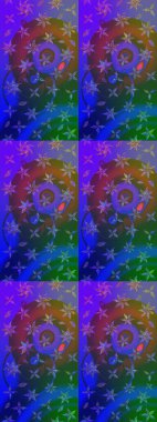 Raster çiçekleri klasik tarzda çizilmiş. Çiçekli yumuşak bir eskiz şekli. Raster illüstrasyonu. Mor ve mavi renklerde bahar çiçekleri..