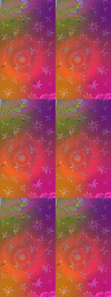 Suluboya çiçekli çiçek deseni. Raster illüstrasyonu. Mor ve turuncu renkli Asya tekstili.