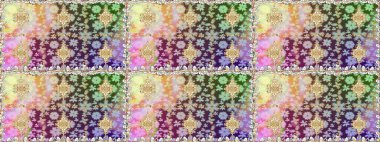 Davetiyeler, kartlar, web sayfası için Raster illüstrasyon. Çizgi sanatı tasarım şablonu için kusursuz sınır. Doğu tarzı element. Tarafsız renklerde altın element. Altın çizgili çiçek dekoru.