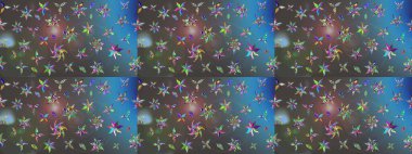 Renkli Yaz Temalı eskiz kalıbı. Gri ve mavi renkte çiçekler. Düz Çiçek Elementleri Tasarımı. Sevimli çiçek raster deseni.