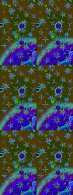 Kahverengi ve mavi renkli çiçekler. Küçük çiçekte sevimli çiçek deseni var..