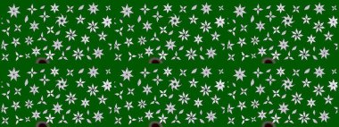 Renkli Bahar Teması eskiz kalıbı. Düz Çiçek Elementleri Tasarımı. Raster Modaya uygun kumaş deseni. Yeşil ve nötr renklerde şirin çiçek deseni.