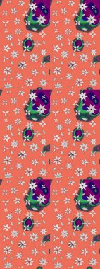 Raster illüstrasyonu. Çiçek ve yapraklı karalama şeklinde Raster çiçek deseni. Turuncu ve nötr renklerde bahar çiçekleri..