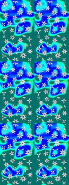 El çizimi. Güzel kumaş deseni. Raster illüstrasyonu. Çiçekler, dallar, otlar ve çiçekler.