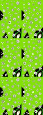 Raster illüstrasyonu. Şirin karalamalı çiçek desenli çizim. El yapımı çiçek ve bitki koleksiyonu. Raster illüstrasyonu. Çizim biçimi yeşil renklerde.