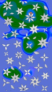 Düz Çiçek Elementleri Tasarımı. Sevimli çiçek raster deseni. Mavi renkli çiçekler. Renkli Yaz Teması çizim şablonu.