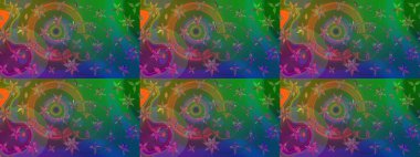 Patlayan çiçekler soyut olarak yerleştirilmiş. Raster deseni. Yumuşak, bahar çiçekleri yeşil ve mavi renklerde. Raster illüstrasyonu.