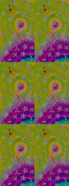 Küçük çiçekteki sevimli çiçek deseni. Yeşil ve mor renkte çiçekler.