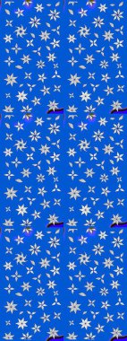 Mavi ve nötr renklerde. Raster illüstrasyonundaki çiçek desenli çizim. Güzel kumaş deseni. Raster illüstrasyonu.