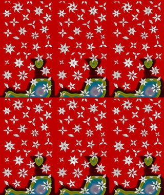 Kırmızı renkte etnik çiçeklerle süslenmiş zarif bir eskiz şekli. Raster Çiçek İllüstrasyonu güzel tekstil..