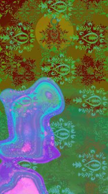 Millefleur 'lar. Tekstil, kumaş, kapaklar, duvar kağıtları, baskı, naylon, koleksiyon defteri, örgü, dekupaj için güzel bir eskiz. Küçük yeşil ve kahverengi renkte güzel bir besin torbası deseni, çiçekler..