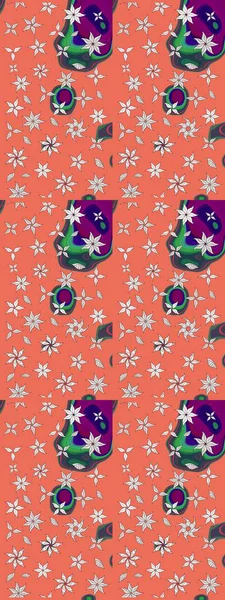 Raster illüstrasyonu. Çiçek ve yapraklı karalama şeklinde Raster çiçek deseni. Turuncu ve nötr renklerde bahar çiçekleri..