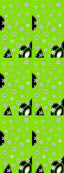 Raster illüstrasyonu. Şirin karalamalı çiçek desenli çizim. El yapımı çiçek ve bitki koleksiyonu. Raster illüstrasyonu. Çizim biçimi yeşil renklerde.