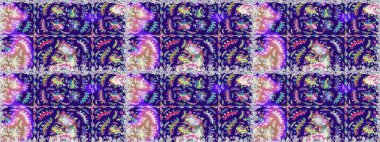 Elle boyanmış suluboya, dikişsiz çiçekler ve bitkiler. Mavi renkte çiçekler.