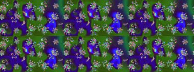 Asya tekstil tarzında. Raster illüstrasyonu. Yeşil renkli çiçekler. Raster illüstrasyonu. Çiçek desenini çiz.