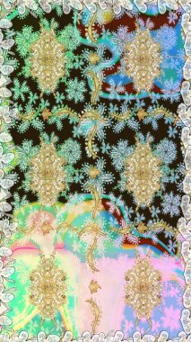 Kusursuz soyut bir arkaplan. Oriental raster klasik nötr ve altın desenli. Raster illüstrasyonu.