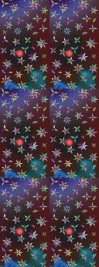 Renkli süs kenarı. Çizim kalıbı. Hint süsü. Mor renklerde. Raster illüstrasyonu. Çiçek duvar kağıdı.