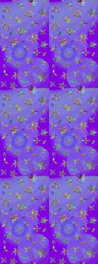 Mor ve yeşil renklerde çiçeklerle birlikte çiçek deseni çiz. Mor renkte çiçekler ve suluboya stilinde yeşil renkler.