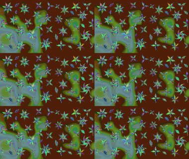 Küçük çiçekteki sevimli çiçek deseni. Varicolobrown Raster çizimi. Birçok kahverengi ve soyut çiçekli tropikal çizim deseni.