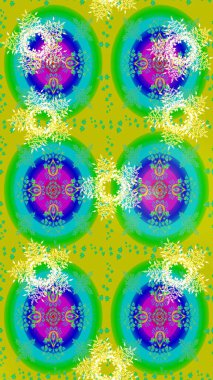 Renkli Yaz Temalı eskiz kalıbı. Yeşil, sarı ve mavi renkli çiçekler. Düz Çiçek Elementleri Tasarımı. Raster illüstrasyonunda çiçek deseni çizimi.