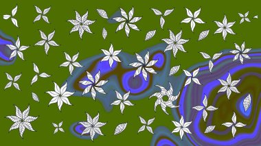 Çiçek desenli raster, yeşil çizgi grafik desenli soyut raster arkaplan. Modern stil dokusu.