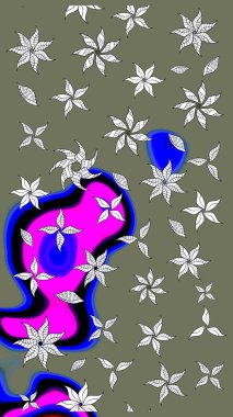 Çiçekli, yapraklı, çiçek desenli eskiz. El çizimi. Raster illüstrasyonu.