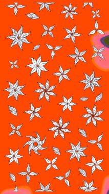 Üzerinde turuncu renkte karalamalar olan çiçek desenleri çiz. Raster illüstrasyonu.