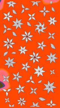 Üzerinde turuncu renkte karalamalar olan çiçek desenleri çiz. Raster illüstrasyonu.