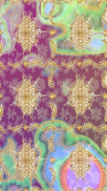 Çizim altın desenli bukleler. Doğu tarzı arabesk tarzında altın elementler. Raster Golden eskiz kalıbı. Tarafsız renkler üzerine çizim deseni.