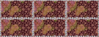 Düz Çiçek Elementleri Tasarımı. Renkli Bahar Temalı Kusursuz Arkaplan. Raster illüstrasyonu. Kahverengi renkte zarif çiçekler ve suluboya..