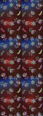 Renkli arka planda izole edilmiş kar tanelerinin düz tasarımı. Raster illüstrasyonu. Kar tanesi süsleme deseni. Kar taneleri arka planda. Kar taneleri deseni.