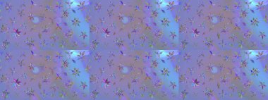 Raster illustration. On violet and blue colors in watercolor style. Sketch spring pattern with little flowers.