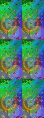 Çiçekli karalama şeklinde Raster çiçek deseni. Yumuşak, yaz çiçekleri yeşil ve mavi renklerde. Raster illüstrasyonu.