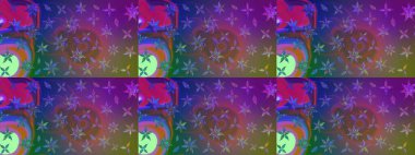 Raster illüstrasyonundaki çiçek desenli çizim. Mor ve mor renkte çiçekler.