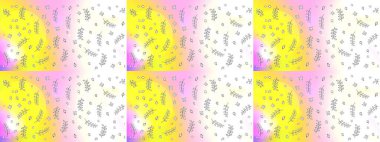 Eskiz arkaplan modeli. Yapraklı çiçekler ve tarafsız, sarı ve beyaz renklerde papatya çiçekleri. Raster - stok.