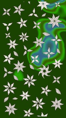 Yeşil ve nötr renklerde etnik çiçeklerle süslenmiş zarif bir eskiz. Raster Çiçek İllüstrasyonu güzel tekstil..